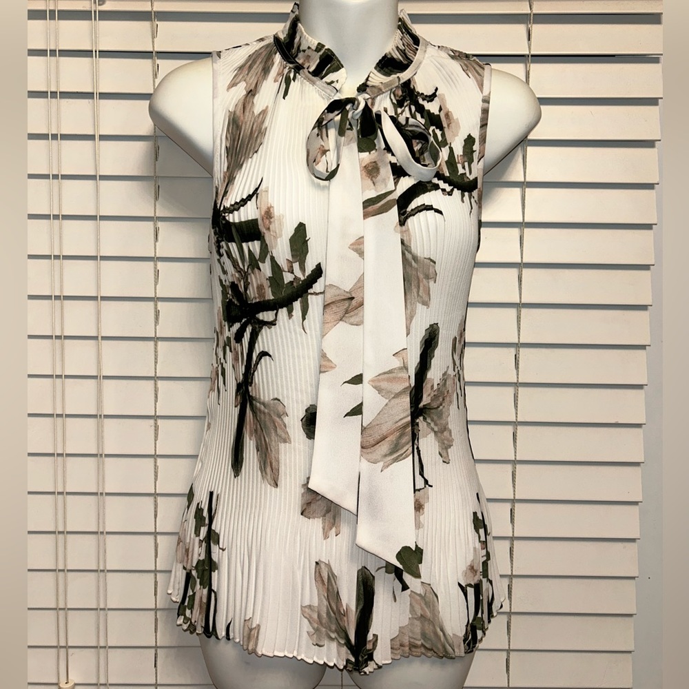 DKNY Women's Sleeveless Pleated Tie-Neck Top - PS